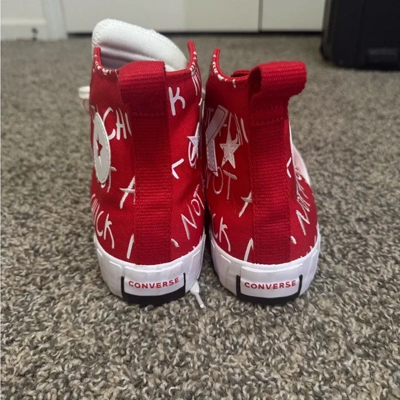 Red High-Top' Canvas Sneakers with White Accents - Picture 2 of 3